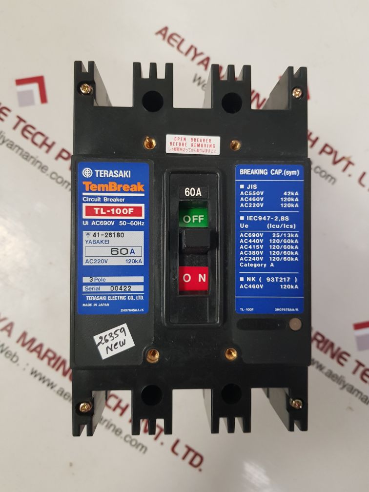 TERASAKI TL-100F 3 POLE CURRENT LIMITING CIRCUIT BREAKER 60A