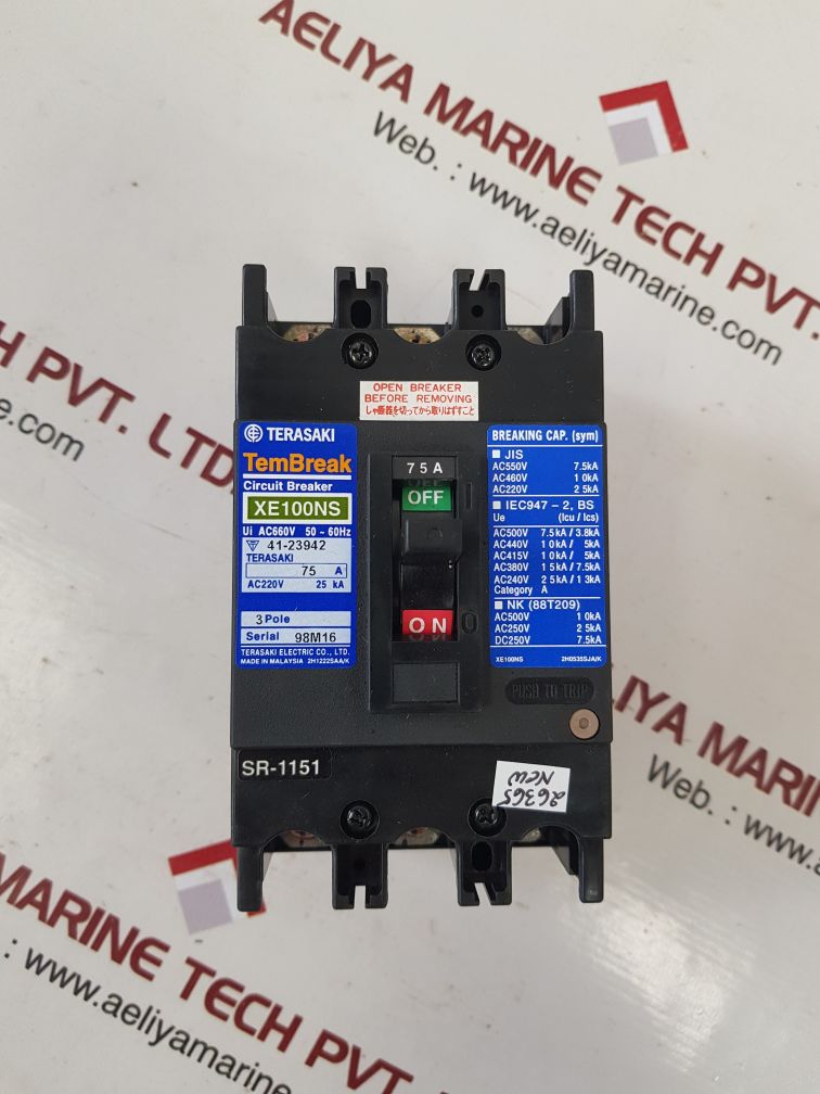 TERASAKI ELECTRIC XE100NS 3 POLE CIRCUIT BREAKER 75 A