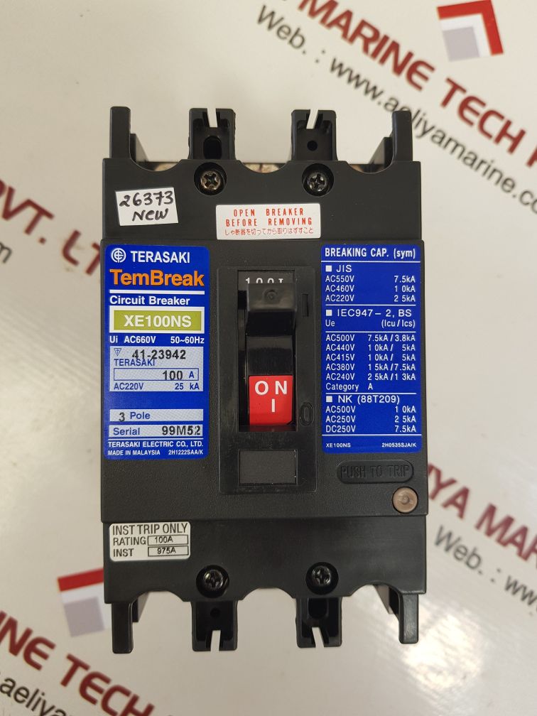 TERASAKI ELECTRIC XE100NS 3 POLE CIRCUIT BREAKER 100A