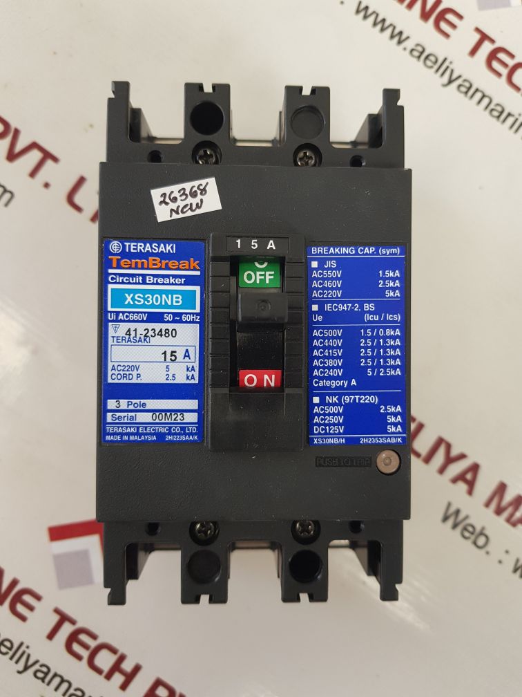 TERASAKI ELECTRIC XS30NB 3 POLE CIRCUIT BREAKER 15A