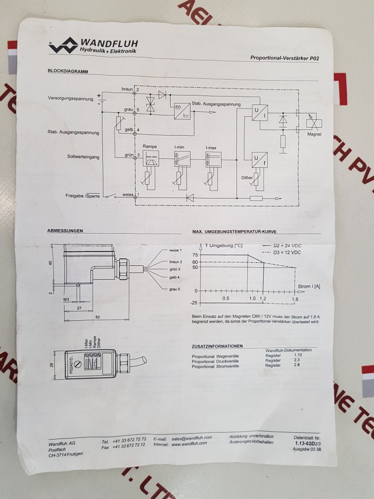 WANDFLUH P02A01D24 SENSOR POWER AMPLIFIER