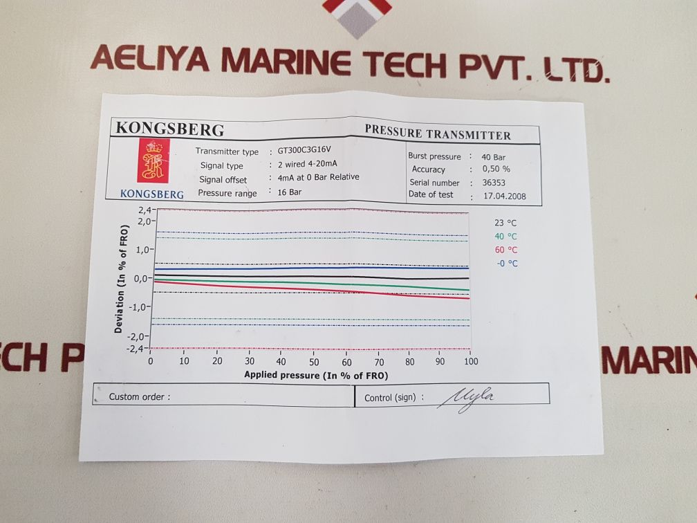 KONGSBERG GT300C3G16V PRESSURE TRANSMITTER