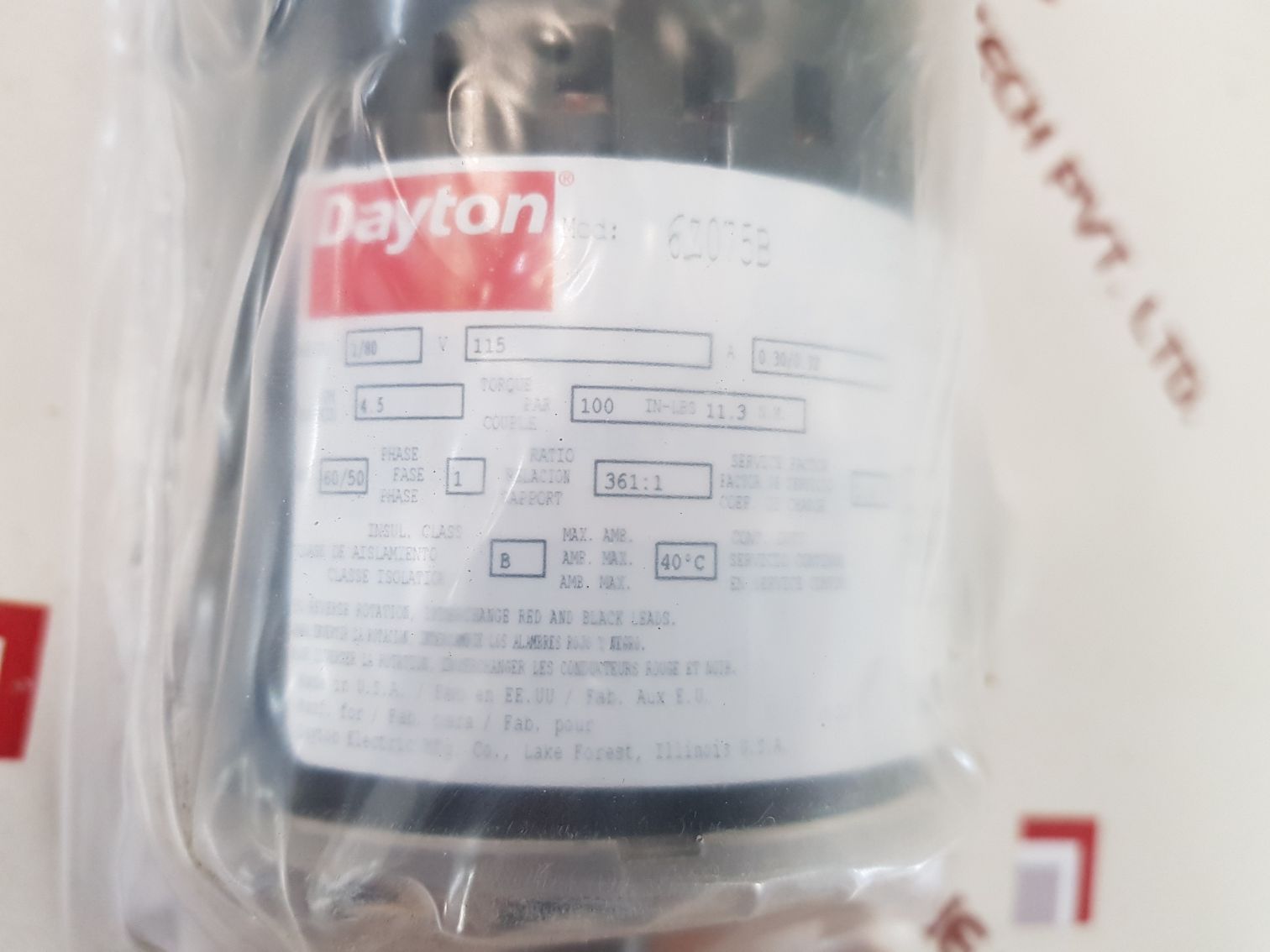 DAYTON 6Z075B AC GEARMOTOR 4.5 RPM