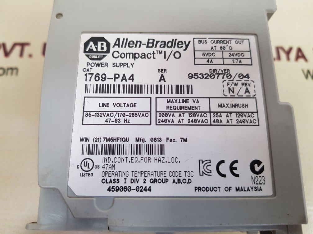 ALLEN-BRADLEY 1769-PA4 COMPACT I/O EXPANSION POWER SUPPLY