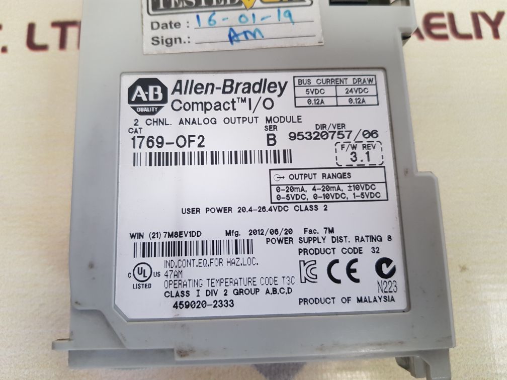 ALLEN-BRADLEY 1769-OF2 ANALOG OUTPUT MODULE 1769-OF2[2/2]