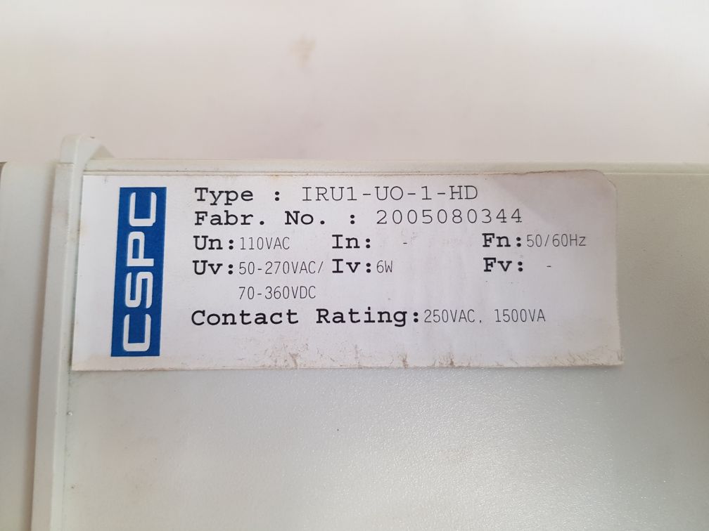 CSPC IRU1-UO-1-HD AC VOLTAGE RELAY 2005080344