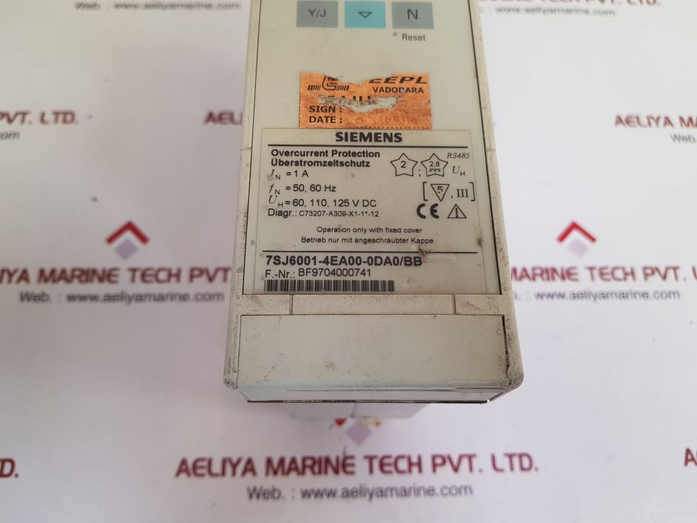 SIEMENS 7SJ6001-4EA00-0DA0/BB OVERCURRENT PROTECTION UNIT