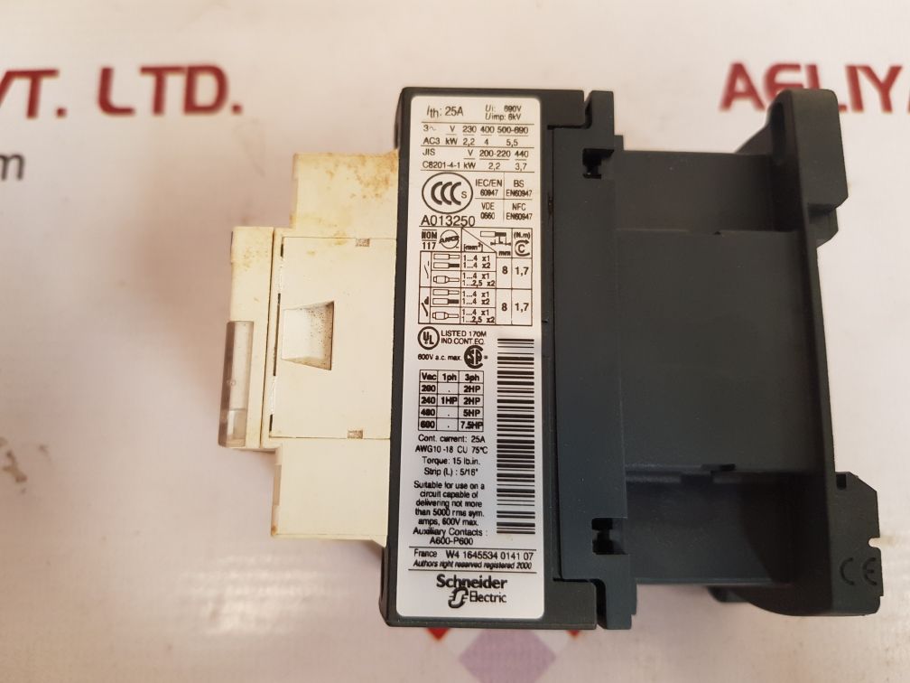 TELEMECANIQUE SCHNEIDER ELECTRIC SQUARE D LC1D09P7 CONTACTOR