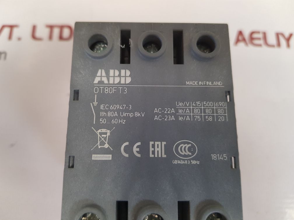 ABB OT80FT3 DISCONNECT SWITCH 600VAC 80A