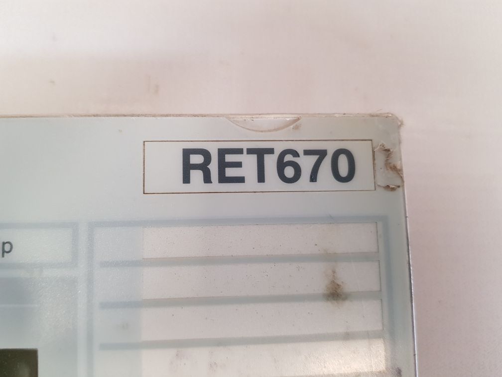 ABB RET670 TRANSMISSION TRANSFORMER PROTECTION DISPLAY 1/2S REV.R.G0