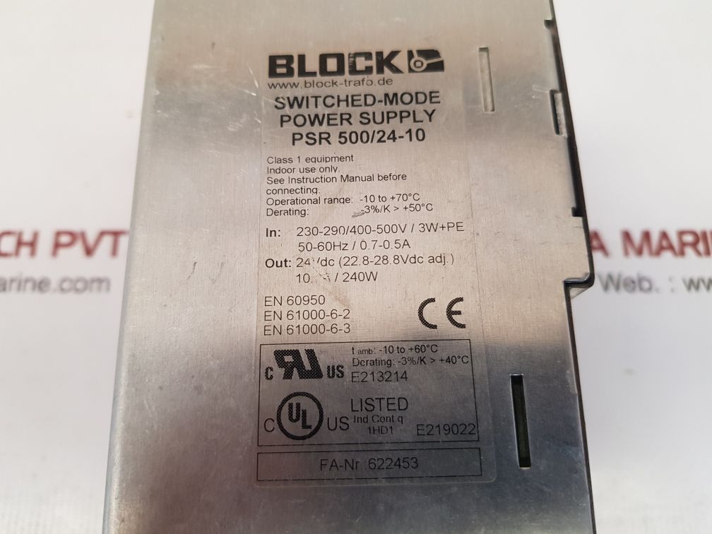 Block PSR 500/24-10 Switched-Mode Power Supply 230-290/400-500 Input 