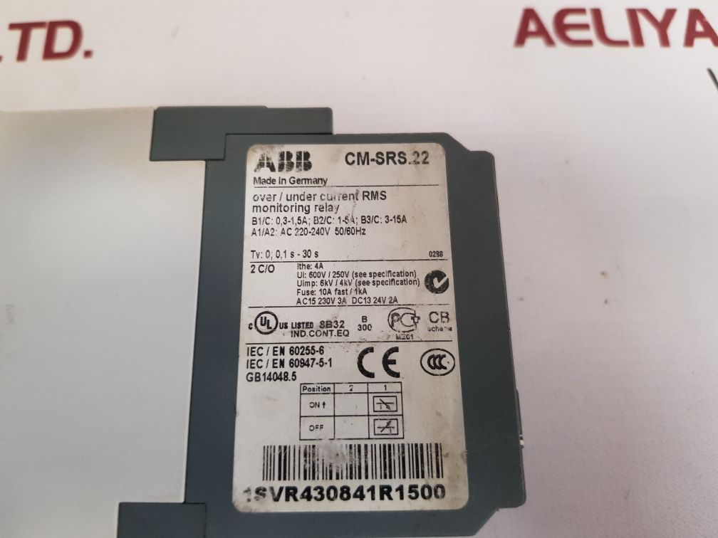ABB CM-SRS.22 OVER/UNDER CURRENT RMS MONITORING RELAY 1SVR430841R1500