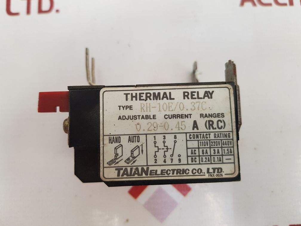 TAIAN ELECTRIC RH-10E/0.37C THERMAL OVERLOAD RELAY