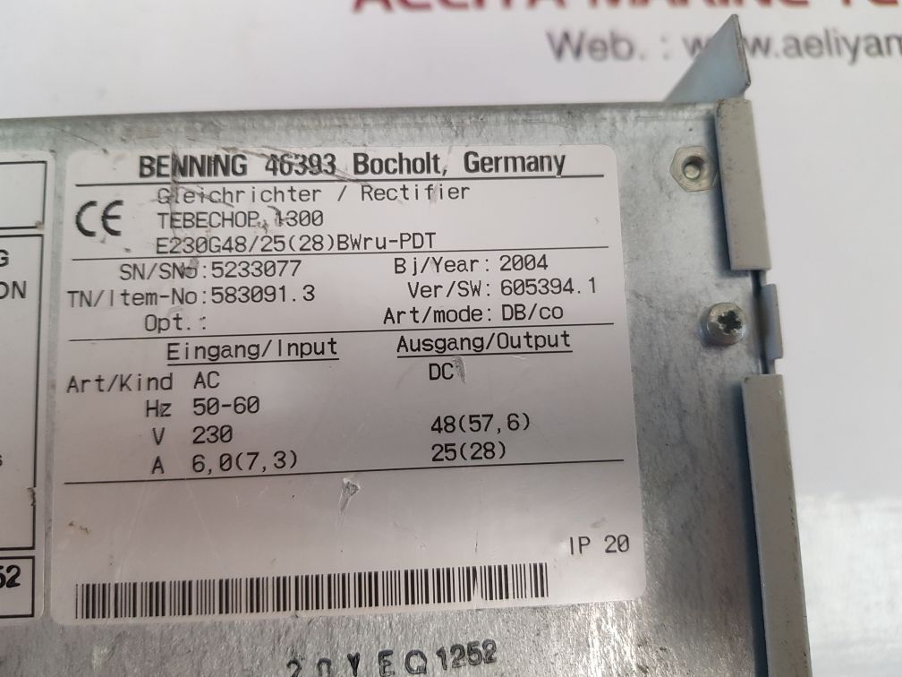 BENNING TEBECHOP E230G48/25(28) RECTIFIER 1300 POWER SUPPLY