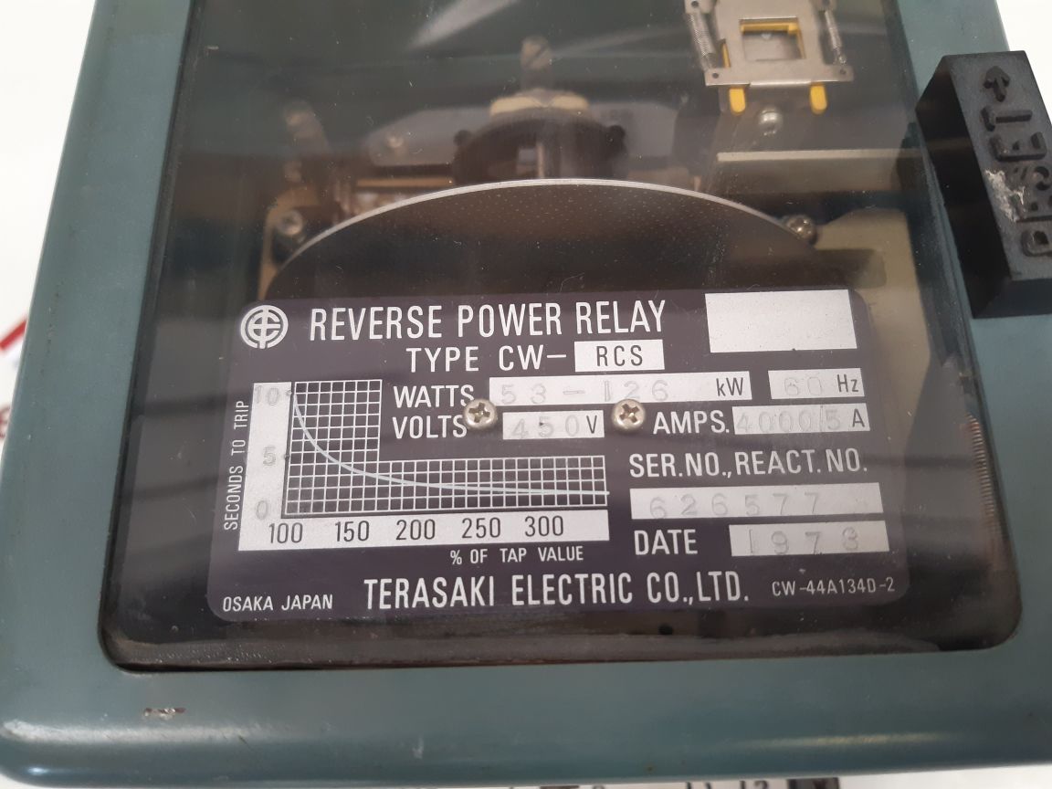 TERASAKI ELECTRIC CW-RCS REVERSE POWER RELAY CW-44A134D-2