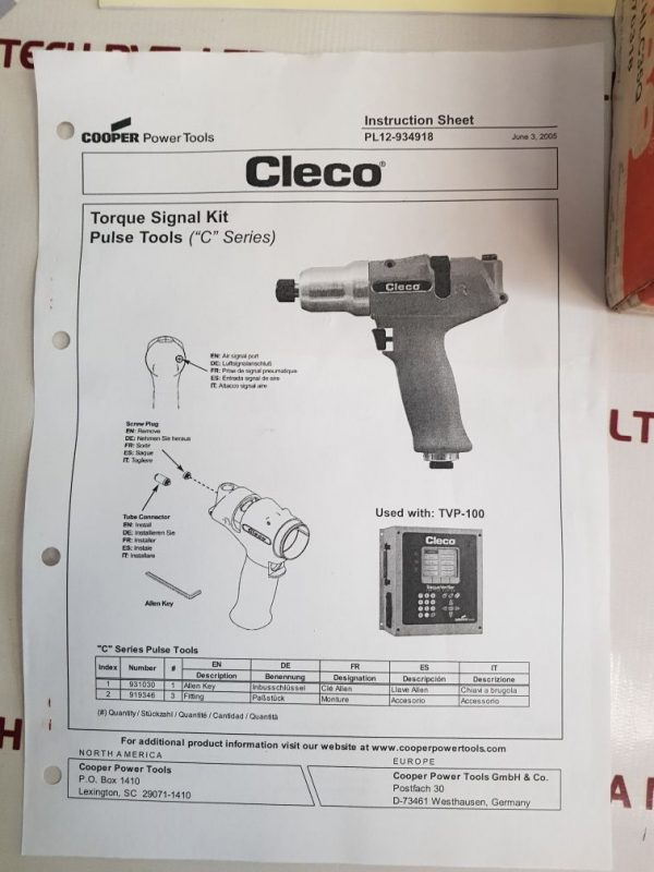 CLECO COOPER POWER TOOLS 11PTHLC35Q PNEUMATIC PLUSE NUTRUNNER