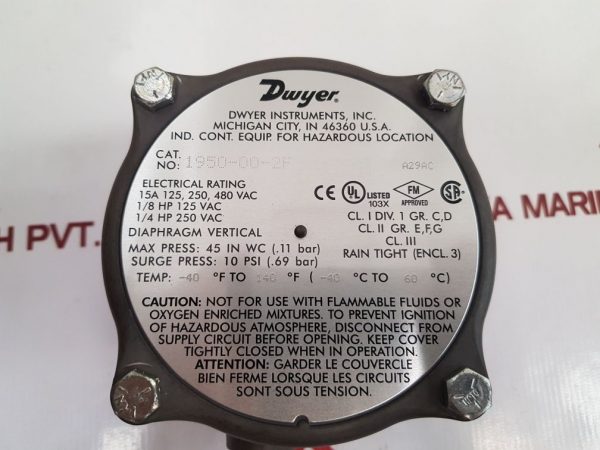 DWYER 1950-00-2F EXPLOSION-PROOF DIFFERENTIAL PRESSURE SWITCH SERIES 1950
