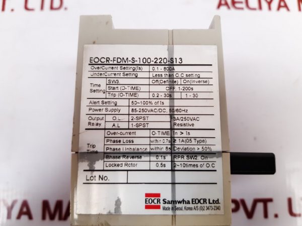 SAMWHA EOCR-FDM-S-100-220-S13 ELECTRONIC OVER-CURRENT RELAY