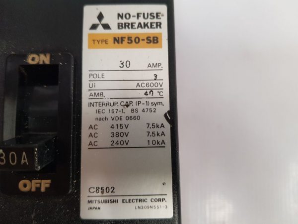 MITSUBISHI NF50-SB NO-FUSE 3 POLE CIRCUIT BREAKER
