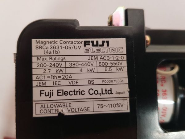 FUJI ELECTRIC SRCA 3631-05/UV (4A4B) MAGNETIC CONTACTOR