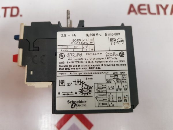 TELEMECANIQUE SCHNEIDER ELECTRIC SQUARE D LRD 08 LRD 08 THERMAL OVERLOAD RELAY