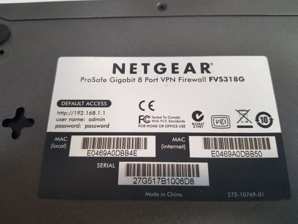 NETGEAR FVS318G PROSAFE GIGABIT 8 PORT VPN FIREWALL