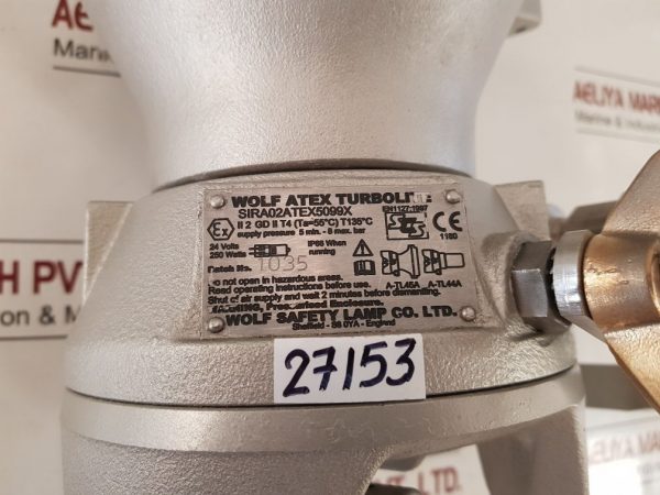 WOLF SIRA02ATEX5099X PERMISSIBLE PNEUMATIC ELECTRIC LAMP