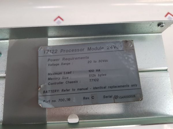 ICS TRIPLEX T7122 PROCESSOR MODULE 24VDC