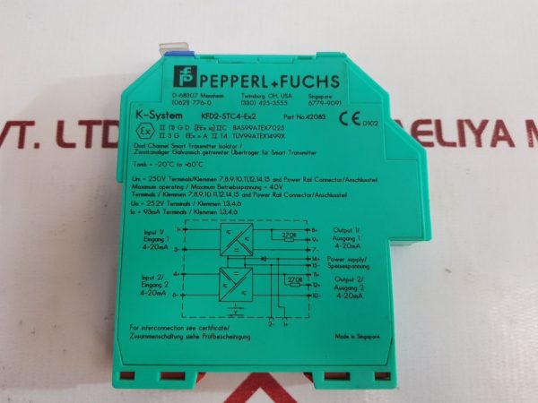 PEPPERL+FUCHS K-SYSTEM KFD2-STC4-EX2 DUAL CHANNEL SMART TRANSMITTER ISOLATOR 42083