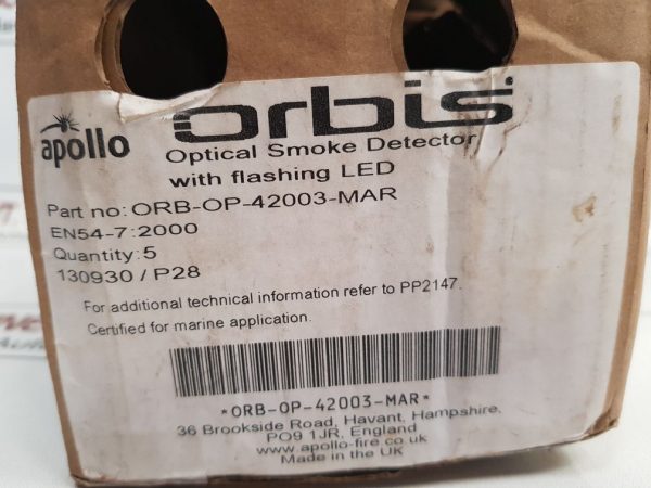 APOLLO ORBIS ORB-OP-42003-MAR OPTICAL SMOKE DETECTOR WITH FLASHING LED