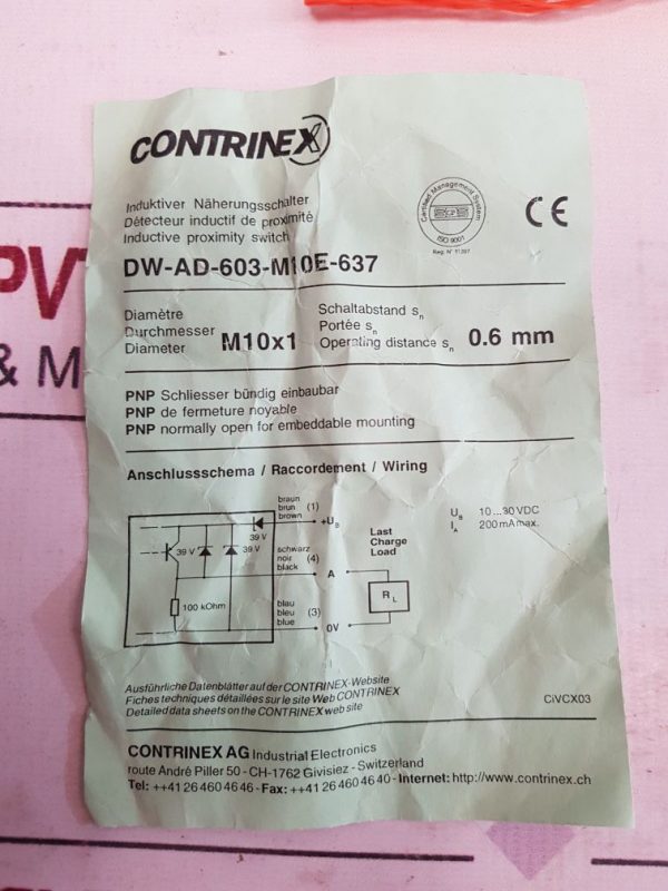 CONTRINEX DW-AD-603-M10E-637 INDUCTIVE PROXIMITY SWITCH