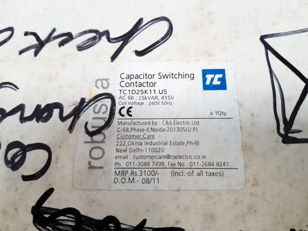 C&S ELECTRIC TC1D25K11 CAPACITOR SWITCHING CONTACTOR