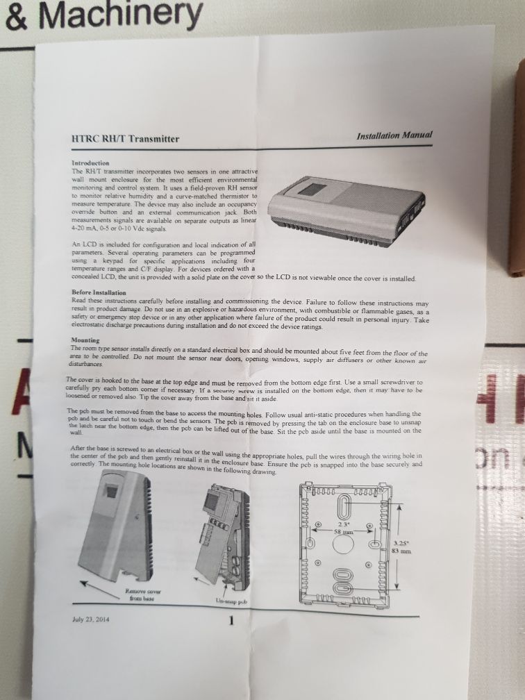 HONEYWELL HHTRC5LI HUMIDITY & TEMP TRANSMITTER