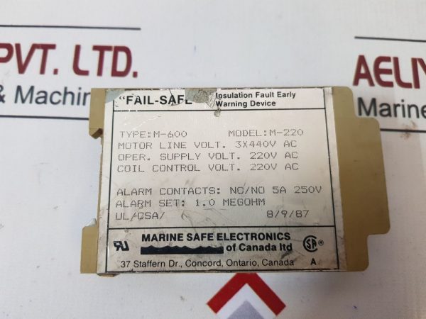 MARINE FAIL-SAFE ELECTRONICS M-600 INSULATION FAULT DEVICE