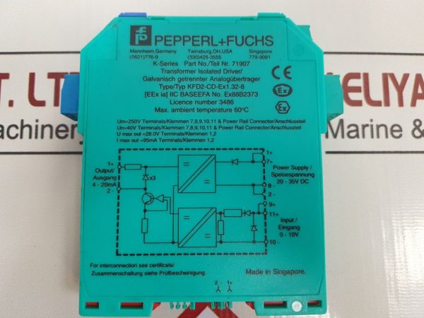 PEPPERL+FUCHS K-SERIES KFD2-CD-EX1.32-8 TRANSFORMER ISOLATED DRIVER 71907