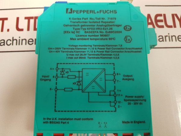 PEPPERL+FUCHS K-SERIES KFD2-VR3-EX1.26 TRANSFORMER ISOLATED REPEATER 71979