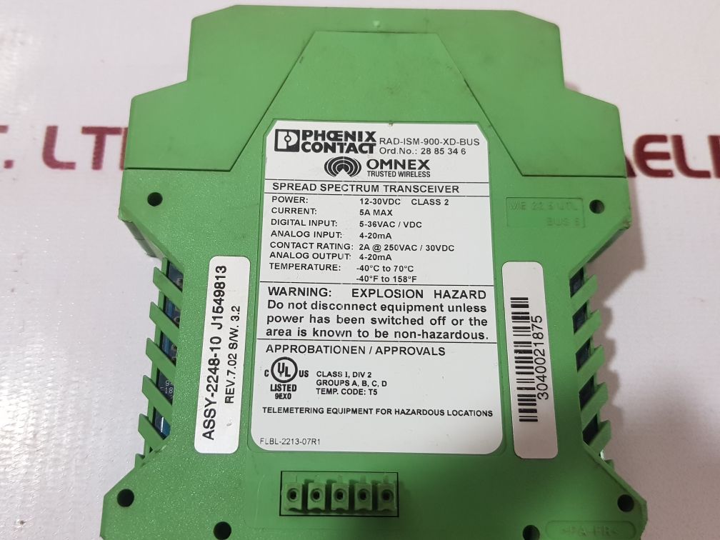 PHOENIX CONTACT RAD-ISM-900-XD-BUS WIRELESS MODULE