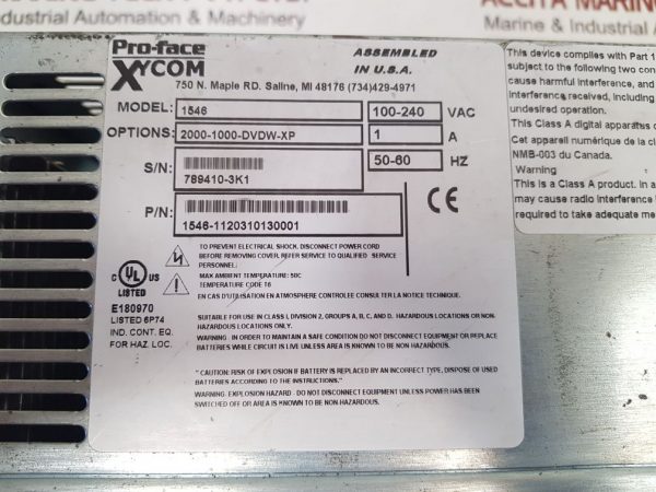 PRO-FACE XY COM 1546-1120310130001 INDUSTRIAL COMPUTER 2000-1000-DVDW-XP