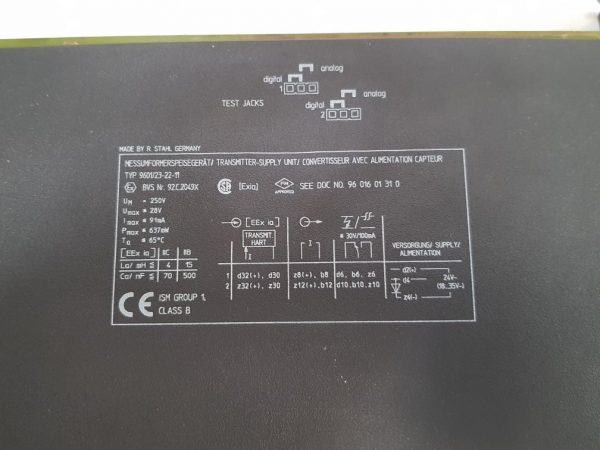 R. STAHL 9601 TRANSMITTER-SUPPLY UNIT 9601/23-22-11