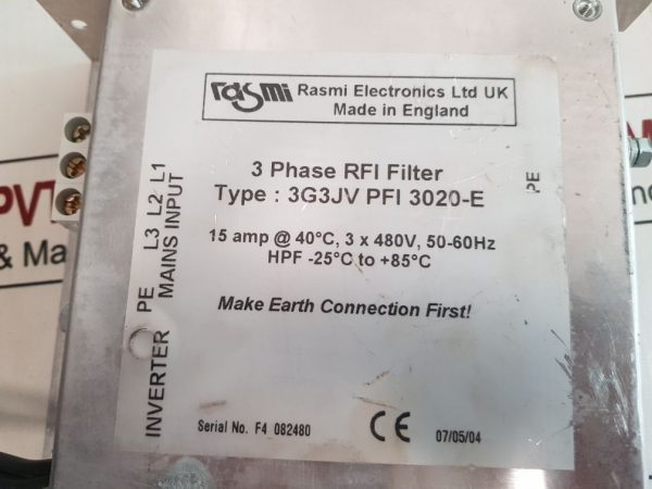RASMI ELECTRONICS 3G3JV PFI 3020-E 3 PHASE RFI FILTER