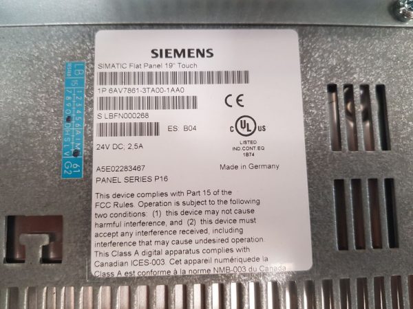 SIEMENS SIMATIC FLAT PANEL 19" TOUCH PANEL 6AV7861-3TA00-1AA0
