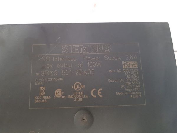 SIEMENS 3R×9 501-2BA00 AS-INTERFACE POWER SUPPLY 2.6A