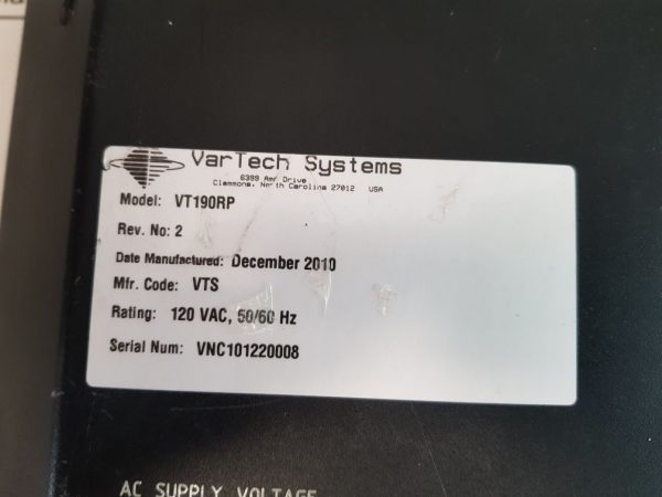 VARTECH SYSTEMS ENSCO VT190RP DISPLAY