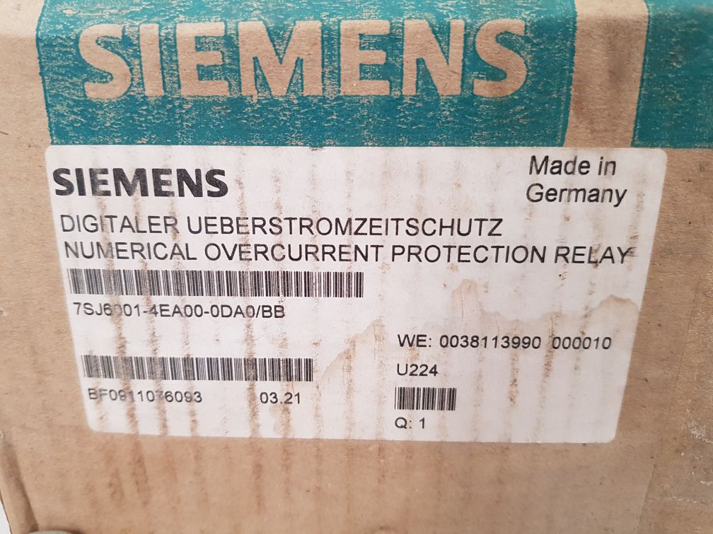 SIEMENS 7SJ6001-4EA00-0DA0/BB NUMERICAL OVERCURRENT PROTECTION RELAY
