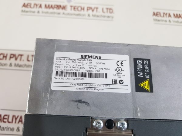 SIEMENS 6SL3224-0BE25-5UA0 SINAMICS POWER MODULE 240