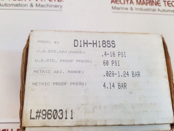 BARKSDALE D1H-H18SS PRESSURE OR VACUUM ACTUATED SWITCH