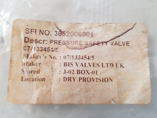 BIS VALVES RL37N-9K PRESSURE SAFETY VALVE