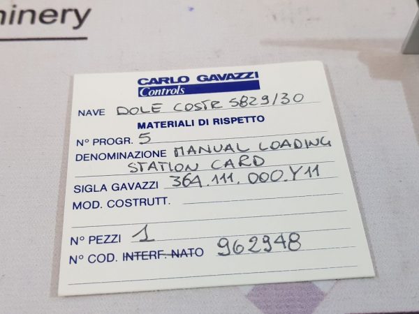 CARLO GAVAZZI 364-111-000-Y11 MANUAL LOADING STATION CARD