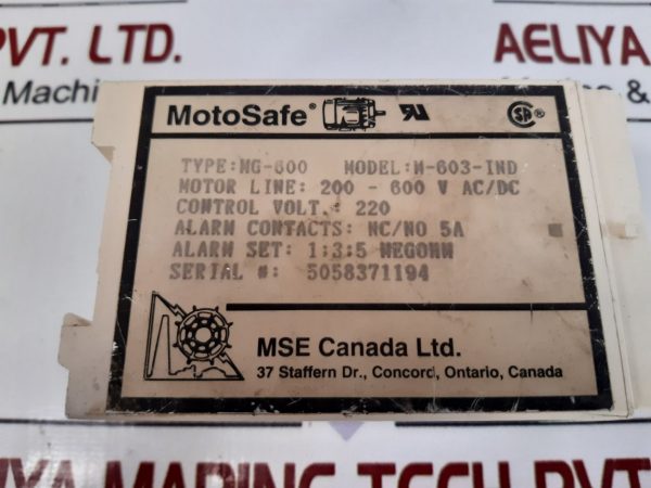 MSE MOTOSAFE MG-600 INSULATION FAULT DETECTOR M-603-IND