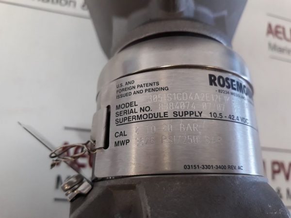 ROSEMOUNT 3051S1CD4A2E12F1KB4D2IAL4M5Q4Q8 PRESSURE TRANSMITTER